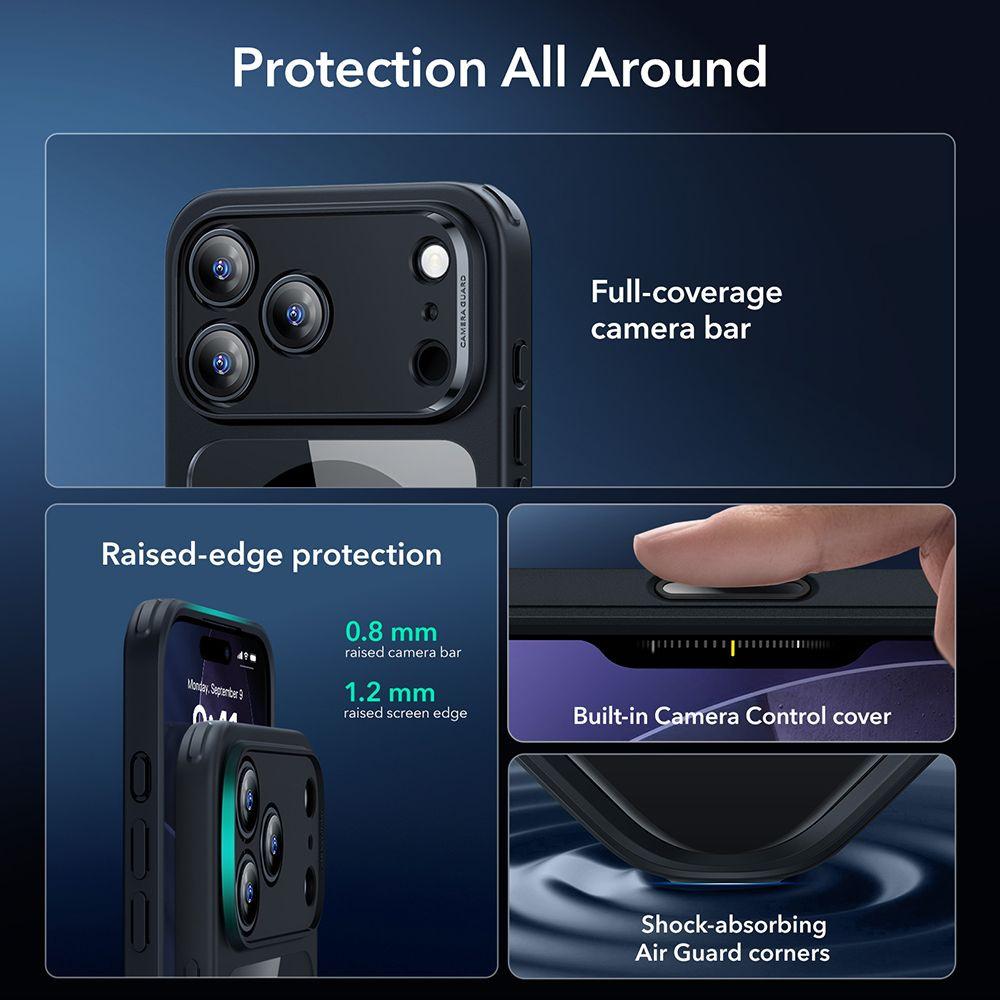 PACK CAPA ESR CLASSIC HYBRID MAGSAFE & VIDRO TEMPERADO IPHONE 17 PRO MAX / 18 PRO MAX TRANSPARENTE/PRETO