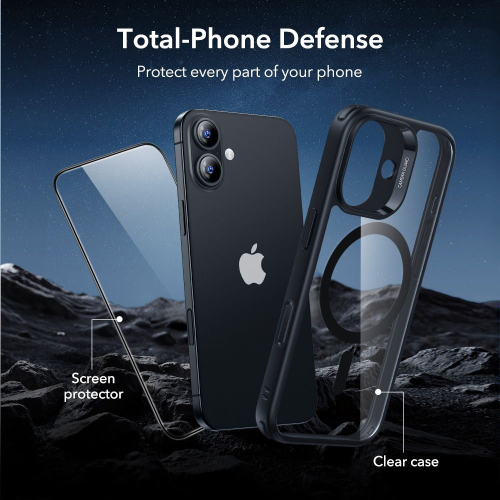 PACK ESR CAPA HYBRID MAGSAFE + PELICULA IPHONE 17 CLEAR BLACK
