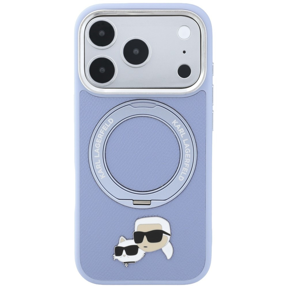 Capa Karl Lagerfeld PU Grained K&CH Heads Ring Stand Magsafe iPhone 17 Pro/18 Pro Azul Glaciar