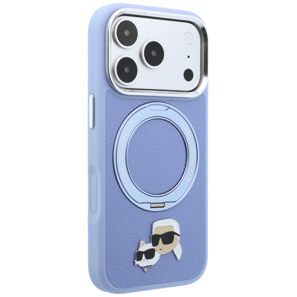 Capa Karl Lagerfeld PU Grained K&CH Heads Ring Stand Magsafe iPhone 17 Pro/18 Pro Azul Glaciar