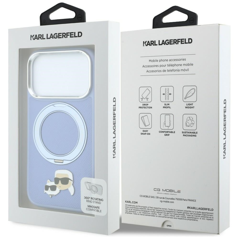 Capa Karl Lagerfeld PU Grained K&CH Heads Ring Stand Magsafe iPhone 17 Pro/18 Pro Azul Glaciar