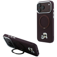 Capa Karl Lagerfeld PU Grained K&CH Heads Ring Stand Magsafe iPhone 17 Pro/18 Pro Bordô