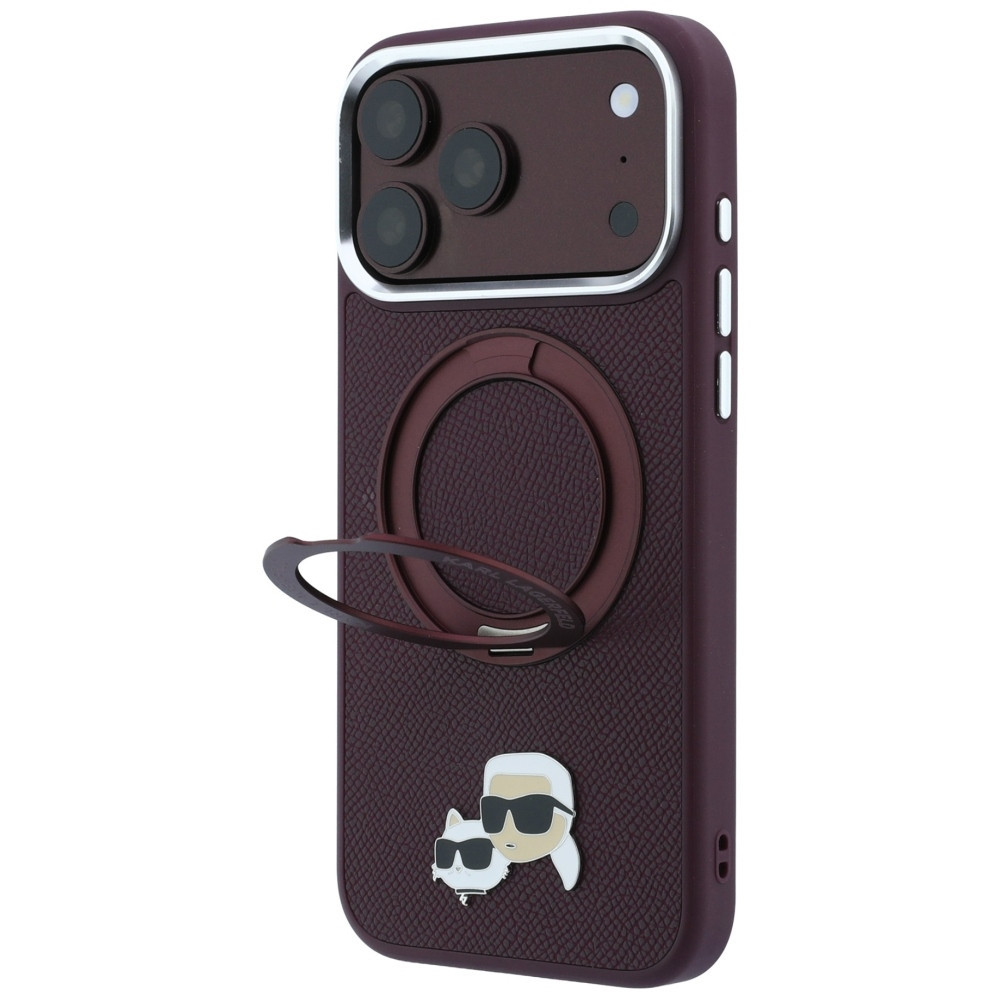 Capa Karl Lagerfeld PU Grained K&CH Heads Ring Stand Magsafe iPhone 17 Pro/18 Pro Bordô
