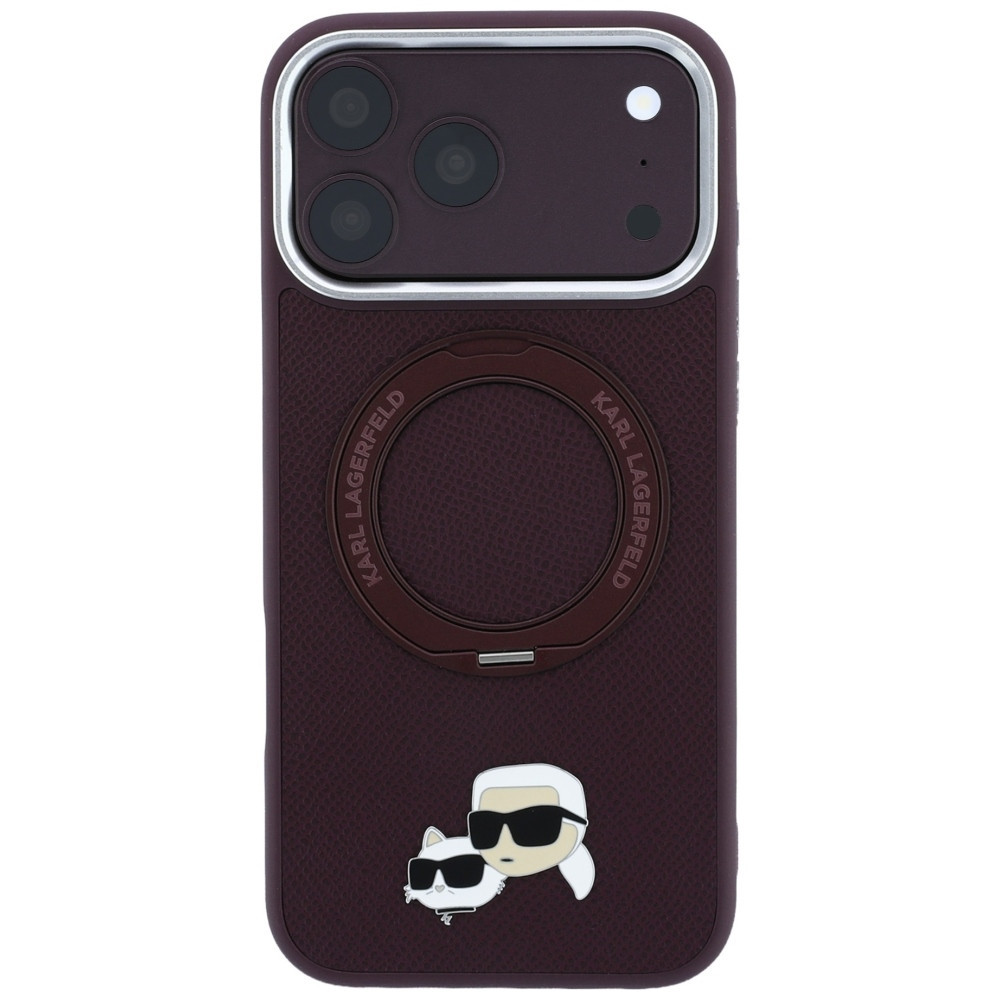 Capa Karl Lagerfeld PU Grained K&CH Heads Ring Stand Magsafe iPhone 17 Pro/18 Pro Bordô
