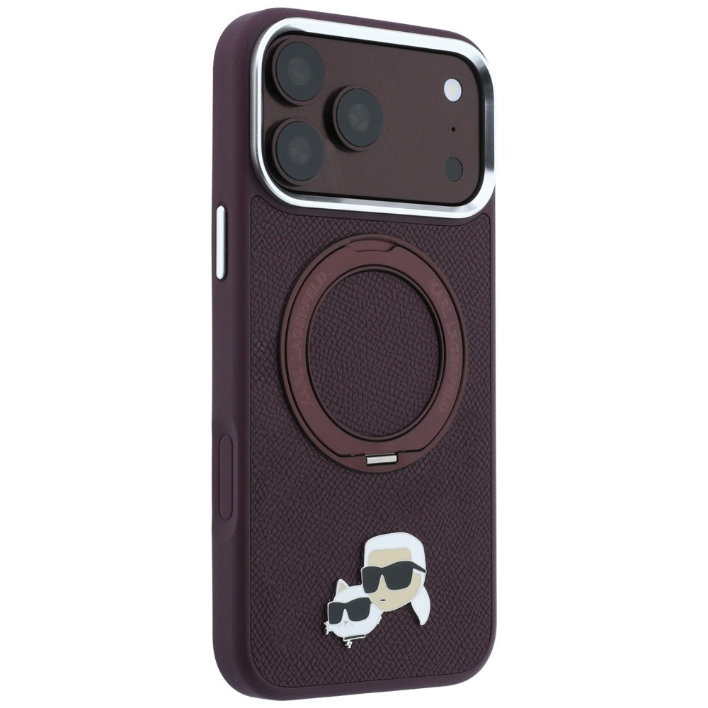 Capa Karl Lagerfeld PU Grained K&CH Heads Ring Stand Magsafe iPhone 17 Pro/18 Pro Bordô
