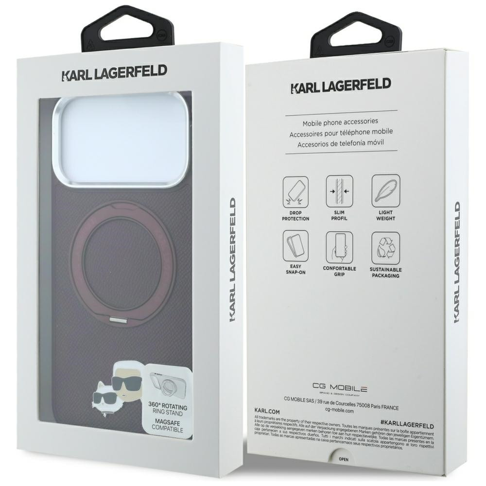 Capa Karl Lagerfeld PU Grained K&CH Heads Ring Stand Magsafe iPhone 17 Pro/18 Pro Bordô