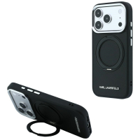 Capa Karl Lagerfeld PU Grained K&CH Heads Ring Stand Magsafe iPhone 17 Pro/18 Pro Preto