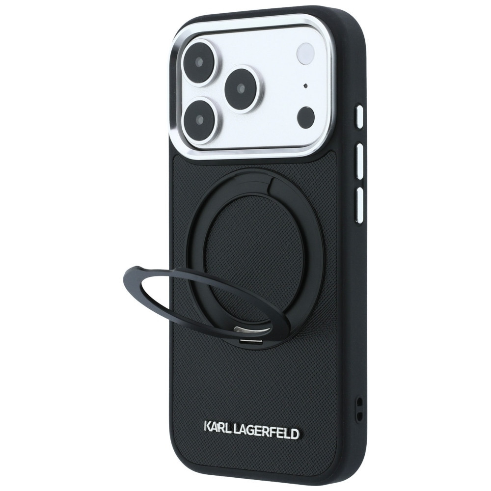 Capa Karl Lagerfeld PU Grained K&CH Heads Ring Stand Magsafe iPhone 17 Pro/18 Pro Preto