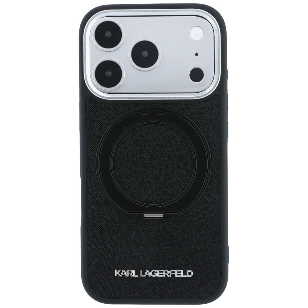 Capa Karl Lagerfeld PU Grained K&CH Heads Ring Stand Magsafe iPhone 17 Pro/18 Pro Preto