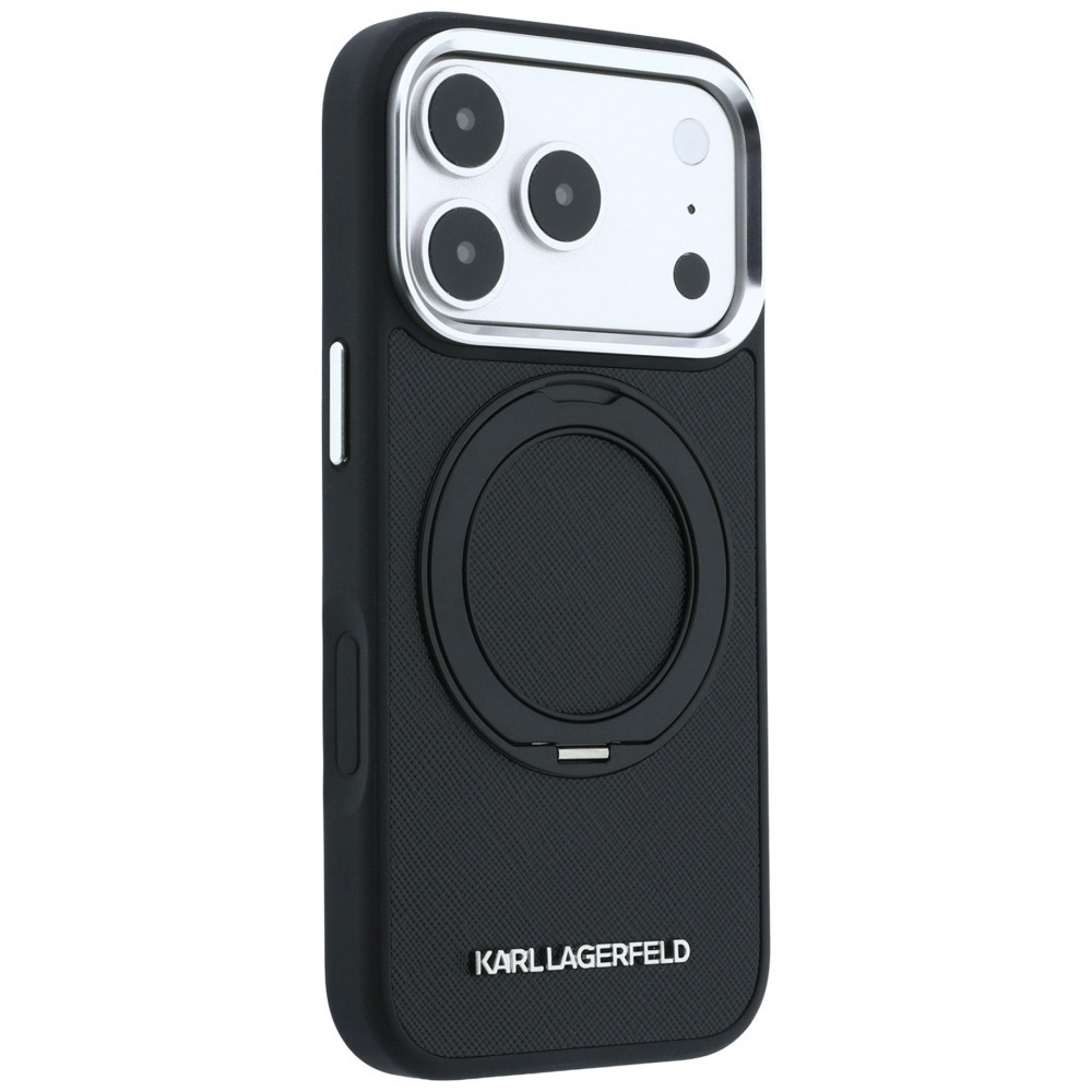 Capa Karl Lagerfeld PU Grained K&CH Heads Ring Stand Magsafe iPhone 17 Pro/18 Pro Preto