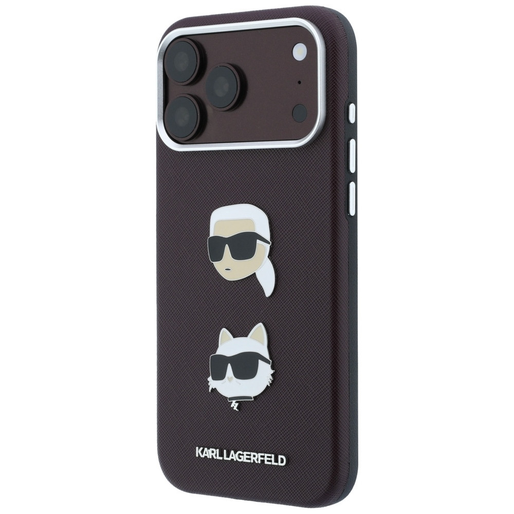 Capa Karl Lagerfeld PU Semi Wrap Saffiano K&CH Heads iPhone 17 Pro/18 Pro bordô