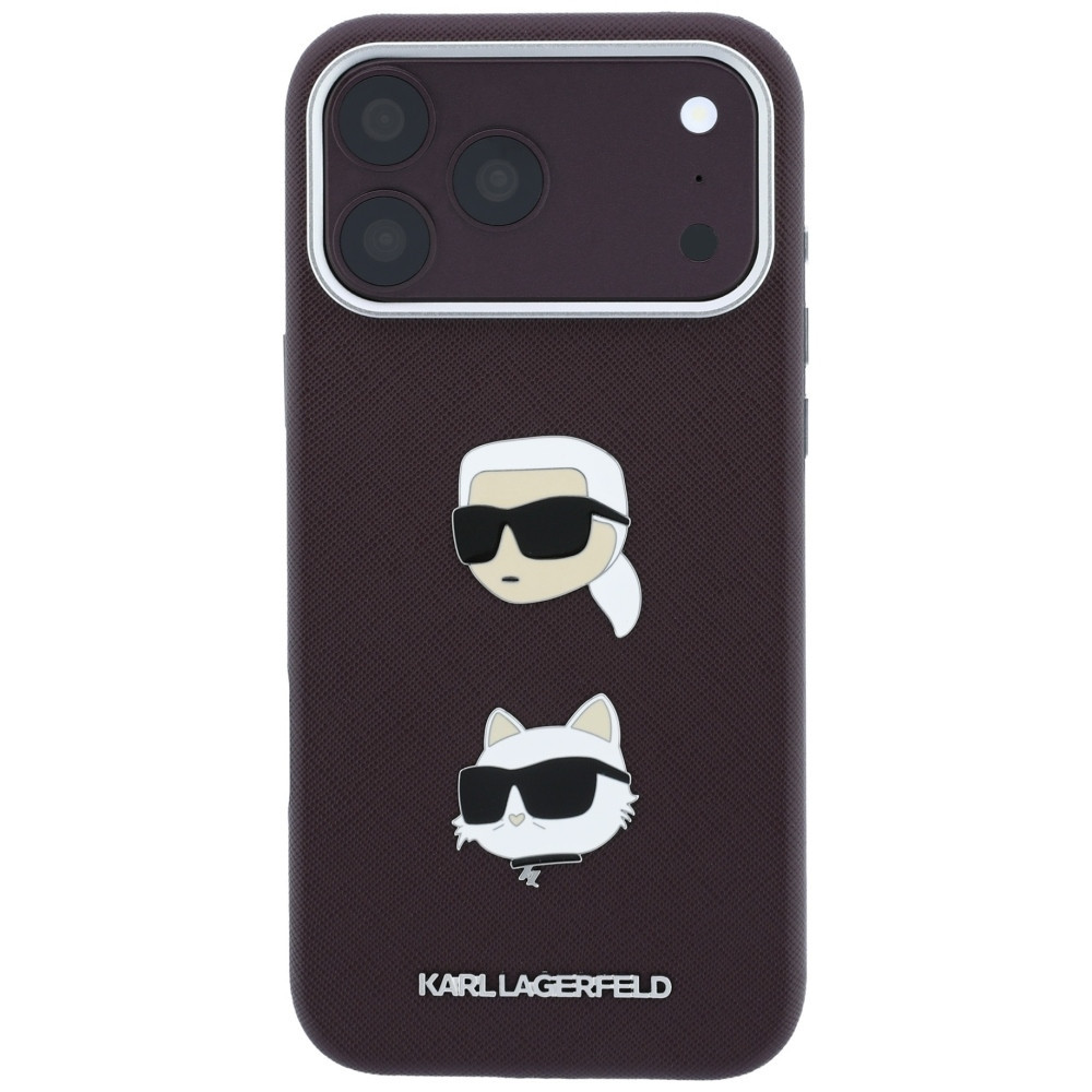 Capa Karl Lagerfeld PU Semi Wrap Saffiano K&CH Heads iPhone 17 Pro/18 Pro bordô