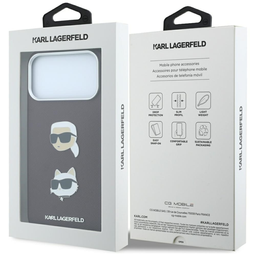 Capa Karl Lagerfeld PU Semi Wrap Saffiano K&CH Heads iPhone 17 Pro/18 Pro bordô