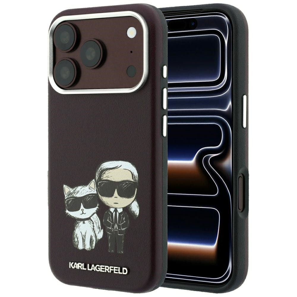 Capa Karl Lagerfeld PU Semi Wrap Smooth Sketch Bodies Magsafe iPhone 17 Pro/ 18 Pro Bordô