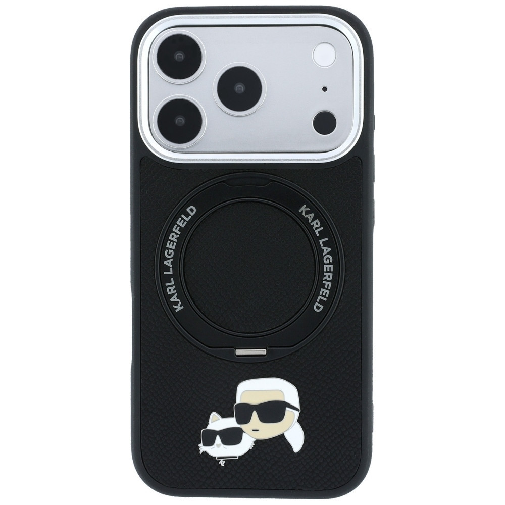 Capa Karl Lagerfeld PU Grained K&CH Heads Ring Stand Magsafe iPhone 17 Pro/18 Pro Preto