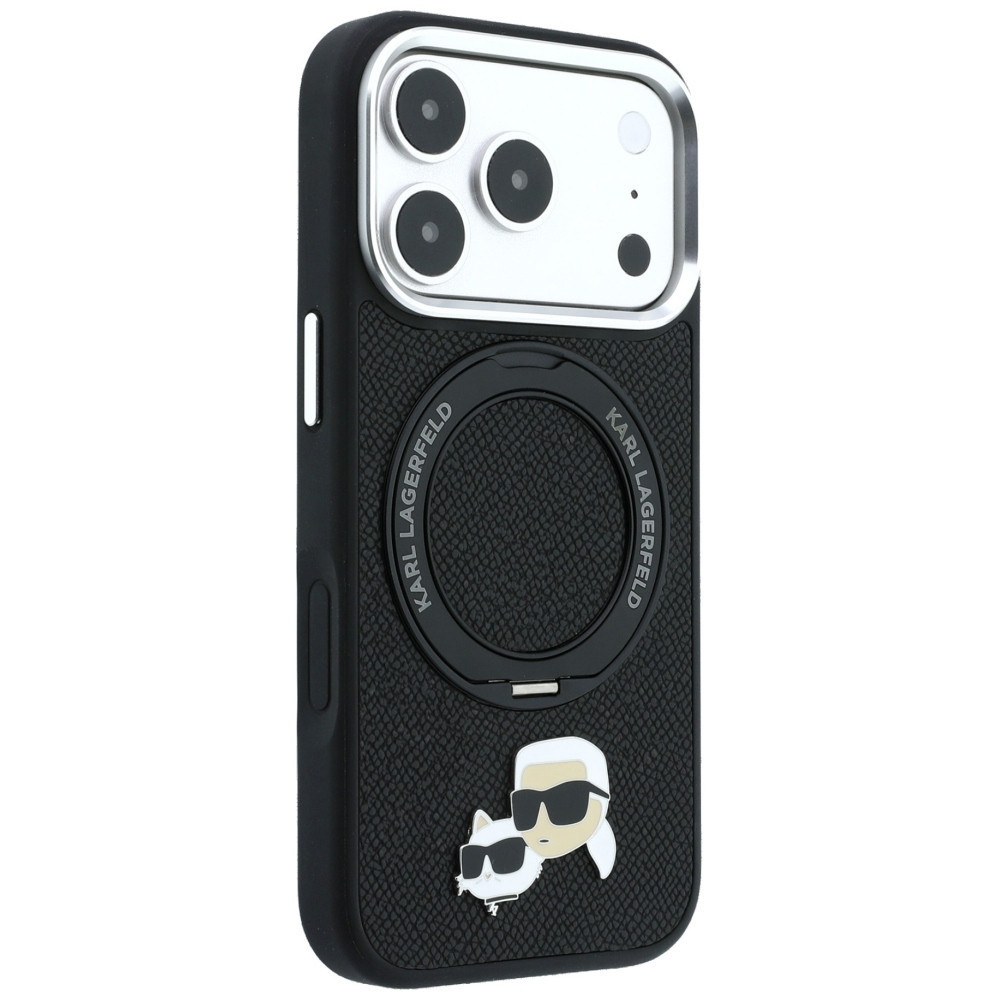 Capa Karl Lagerfeld PU Grained K&CH Heads Ring Stand Magsafe iPhone 17 Pro/18 Pro Preto