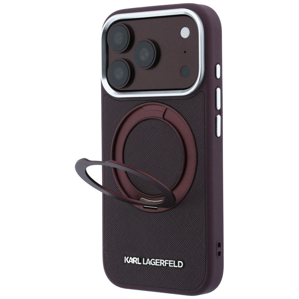 Capa Karl Lagerfeld PU Saffiano Ring Stand MagSafe iPhone 17 Pro Max/ 18 Pro Max Bordô