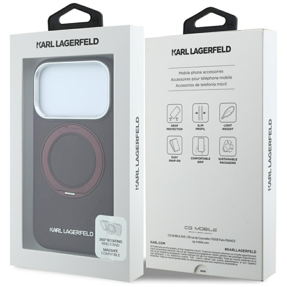 Capa Karl Lagerfeld PU Saffiano Ring Stand MagSafe iPhone 17 Pro Max/ 18 Pro Max Bordô