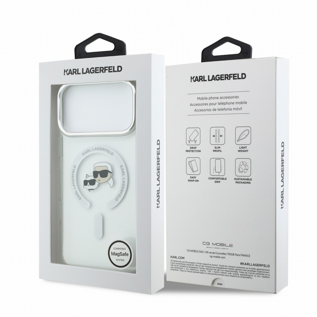 .Capa Karl Lagerfeld IML K&CH Heads Metal Frame MagSafe iPhone 17 Pro Max/ 18 Pro Max clear