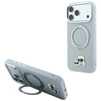 Capa Karl Lagerfeld with Ring Stand 360 Karl & Choupette Heads Pin MagSafe Apple iPhone 18 Pro Max / 17 Pro Max grey