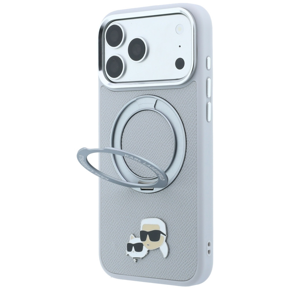 Capa Karl Lagerfeld with Ring Stand 360 Karl & Choupette Heads Pin MagSafe Apple iPhone 18 Pro Max / 17 Pro Max grey