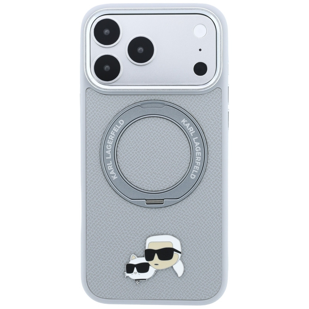 Capa Karl Lagerfeld with Ring Stand 360 Karl & Choupette Heads Pin MagSafe Apple iPhone 18 Pro Max / 17 Pro Max grey