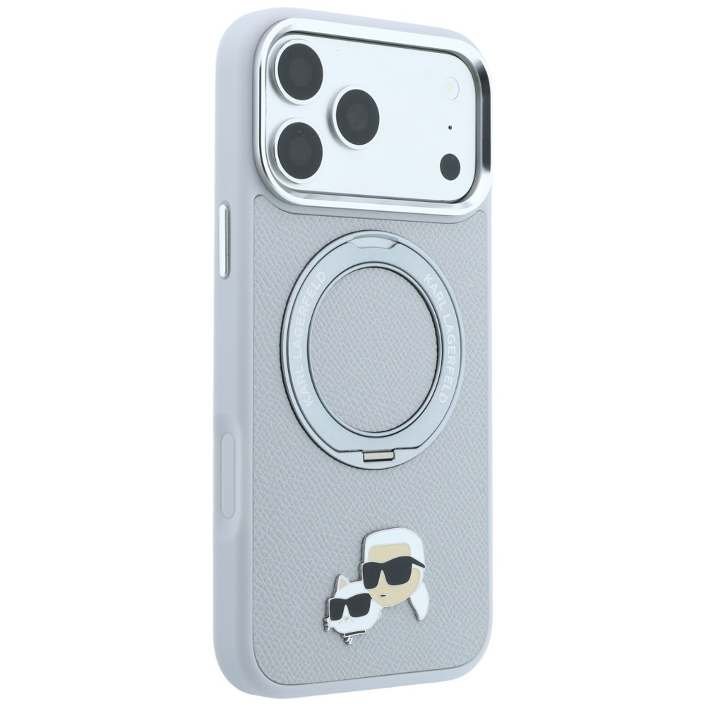 Capa Karl Lagerfeld with Ring Stand 360 Karl & Choupette Heads Pin MagSafe Apple iPhone 18 Pro Max / 17 Pro Max grey
