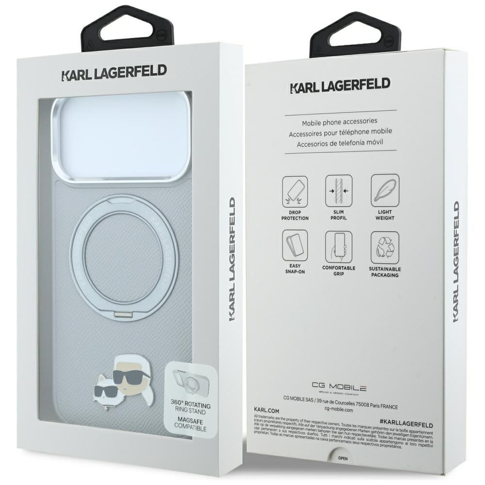 Capa Karl Lagerfeld with Ring Stand 360 Karl & Choupette Heads Pin MagSafe Apple iPhone 18 Pro Max / 17 Pro Max grey