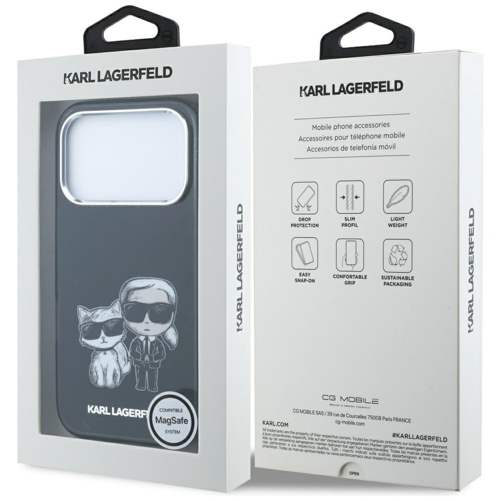 Capa Karl Lagerfeld PU Semi Wrap Smooth Sketch Bodies Magsafe iPhone 17 Pro Max/ 18 Pro Max Preto