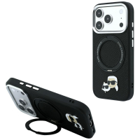 Capa Karl Lagerfeld PU Grained K&CH Heads Ring Stand Magsafe iPhone 17 Pro Max/ 18 Pro Max Preto