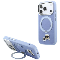 Capa Karl Lagerfeld PU Grained K&CH Heads Ring Stand Magsafe iPhone 17 Pro Max/ 18 Pro Max Azul Glaciar