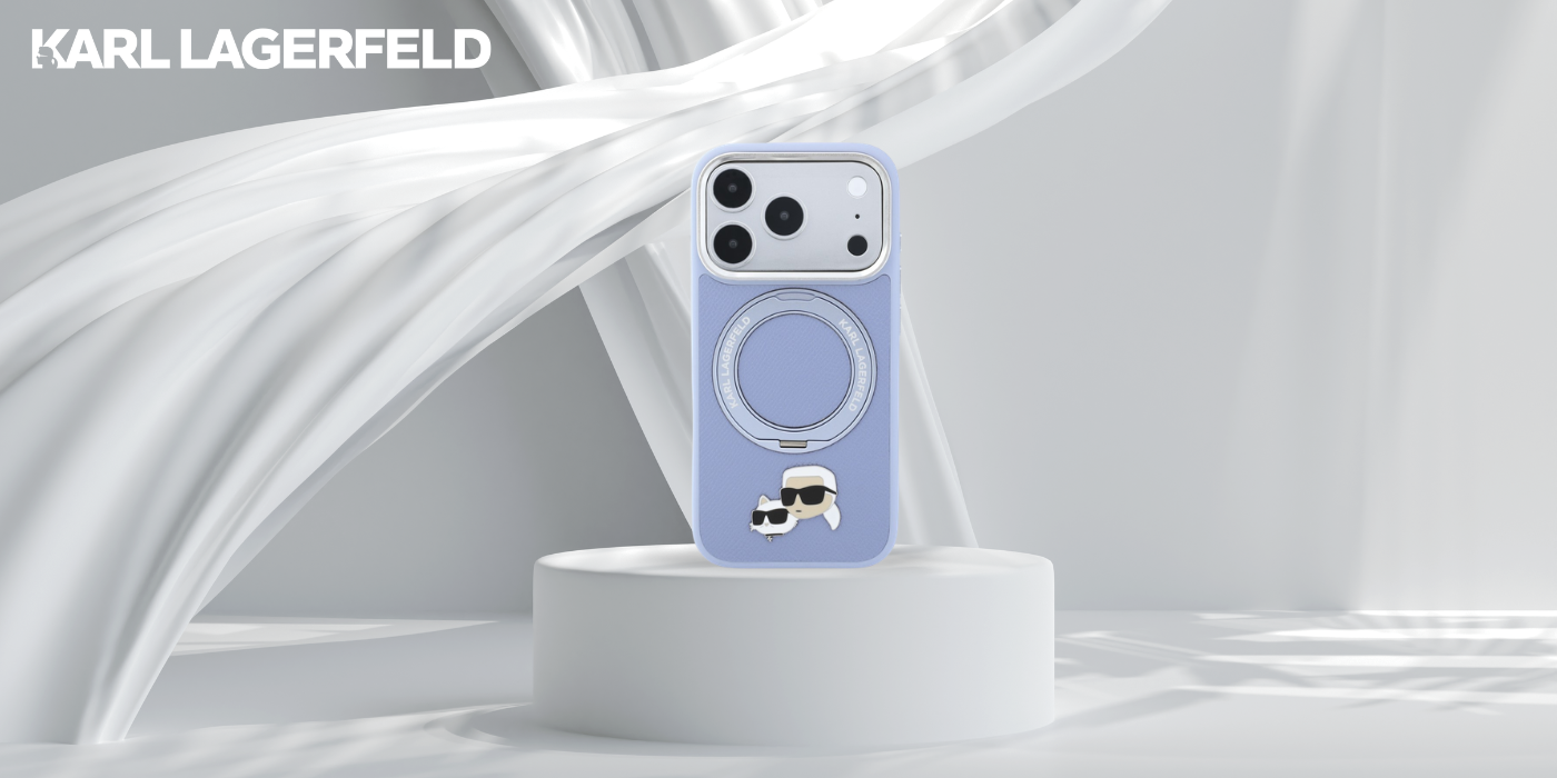 Capa Karl Lagerfeld PU Grained K&CH Heads Ring Stand Magsafe iPhone 17 Pro Max/ 18 Pro Max Azul Glaciar