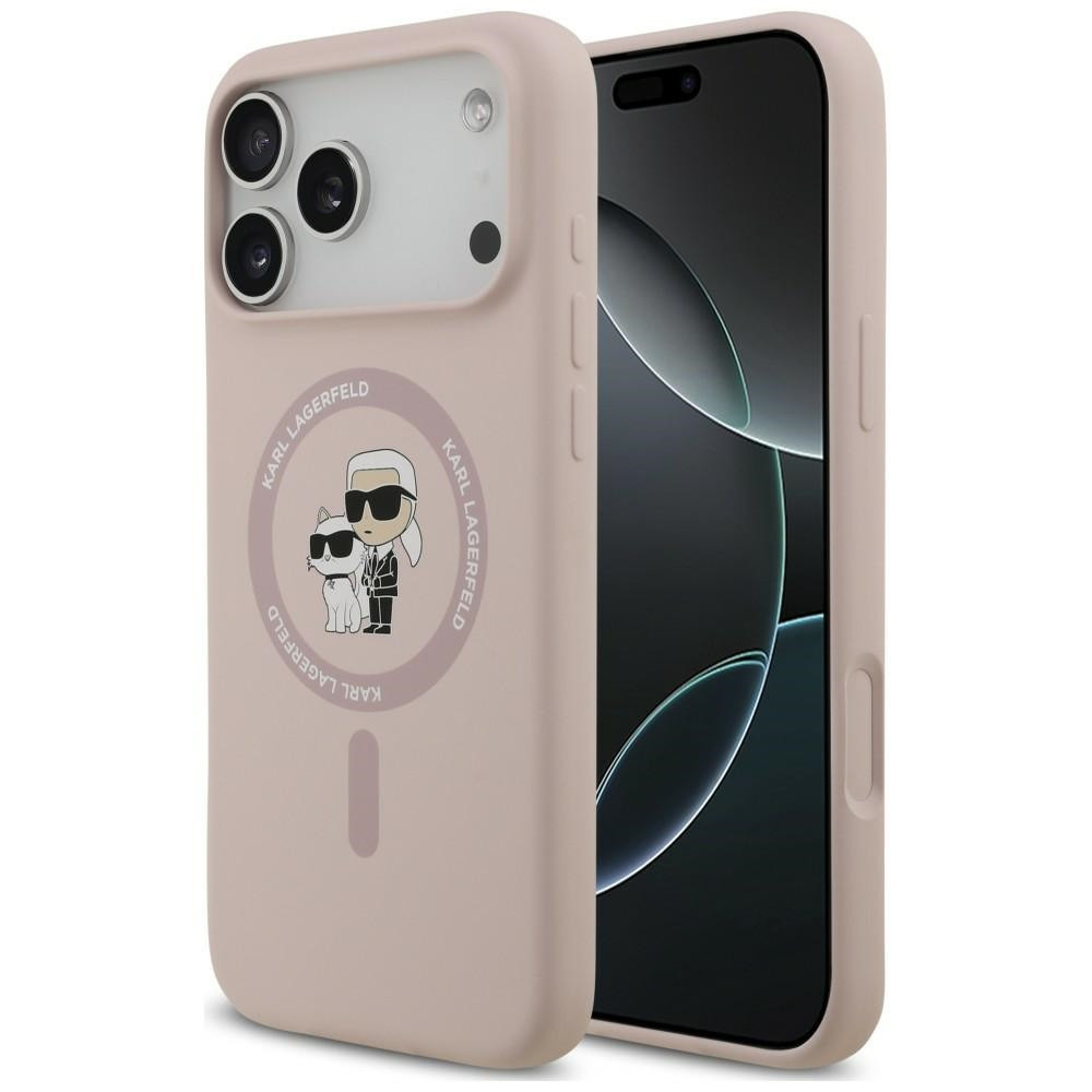Capa Karl Lagerfeld Liquid Silicone Karl and Choupette MagSafe iPhone 17 Pro Max/ 18 Pro Max Rosa
