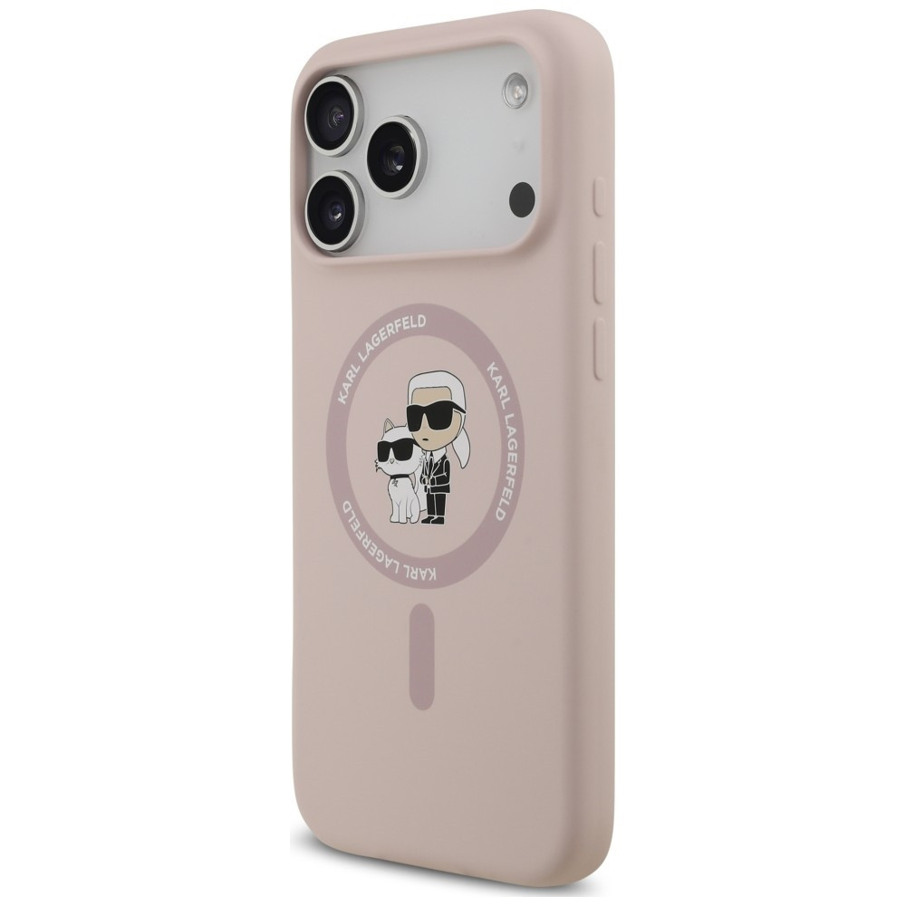 Capa Karl Lagerfeld Liquid Silicone Karl and Choupette MagSafe iPhone 17 Pro Max/ 18 Pro Max Rosa