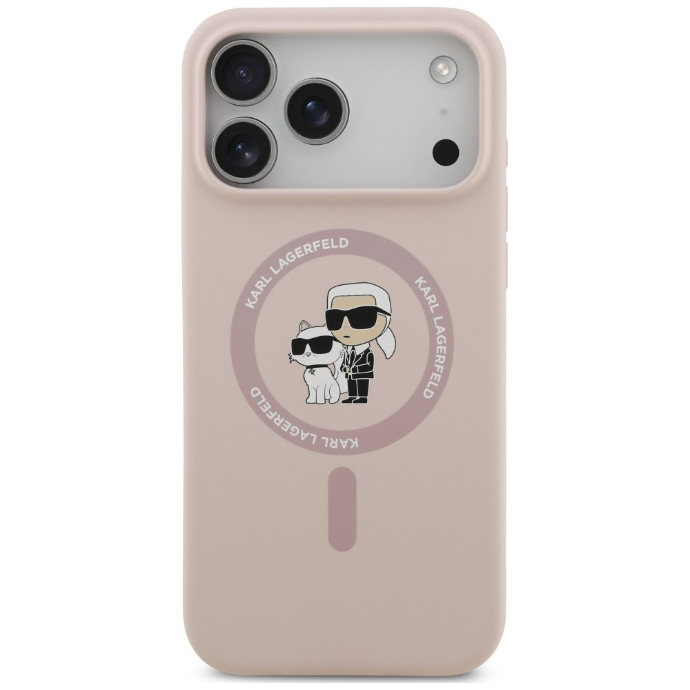 Capa Karl Lagerfeld Liquid Silicone Karl and Choupette MagSafe iPhone 17 Pro Max/ 18 Pro Max Rosa