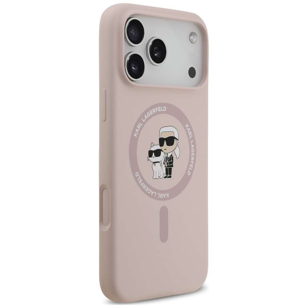Capa Karl Lagerfeld Liquid Silicone Karl and Choupette MagSafe iPhone 17 Pro Max/ 18 Pro Max Rosa