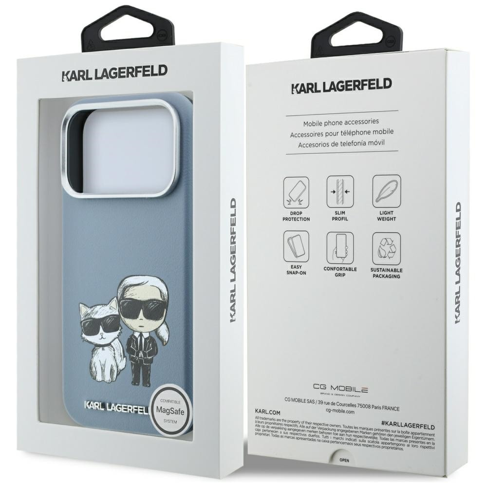 Capa Karl Lagerfeld PU Semi Wrap Smooth Sketch Bodies MagSafe iPhone 17 Pro Max/ 18 Pro Max Azul Glaciar