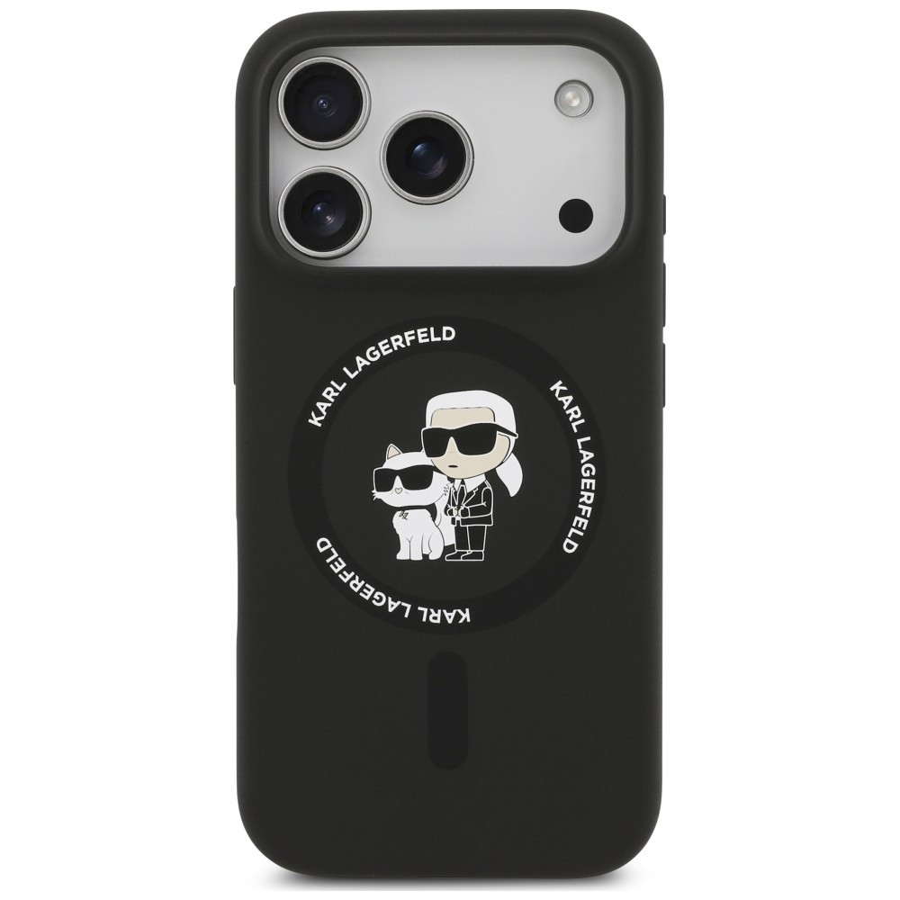 Capa Karl Lagerfeld Liquid Silicone Karl and Choupette MagSafe iPhone 17 Pro Max/ 18 Pro Max Preta