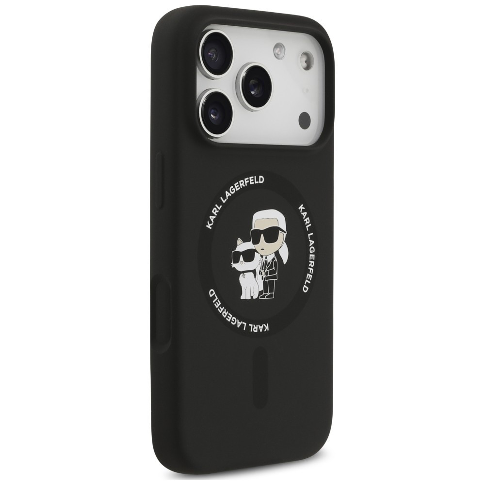Capa Karl Lagerfeld Liquid Silicone Karl and Choupette MagSafe iPhone 17 Pro Max/ 18 Pro Max Preta
