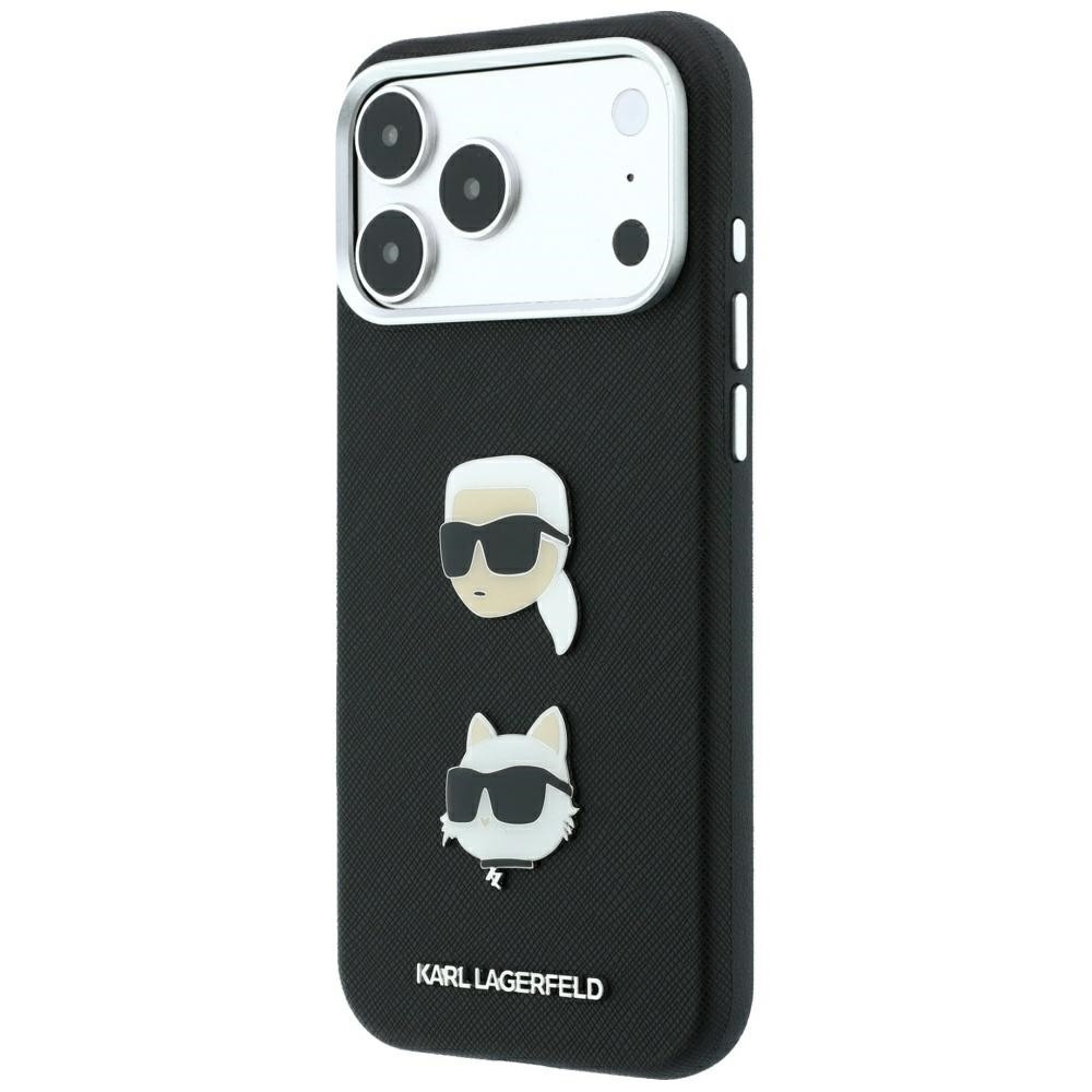 Capa Karl Lagerfeld PU Semi Wrap Saffiano K&CH Heads iPhone 17 Pro Max/ 18 Pro Max Preto