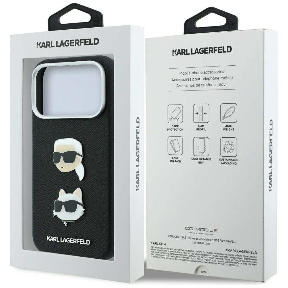 Capa Karl Lagerfeld PU Semi Wrap Saffiano K&CH Heads iPhone 17 Pro Max/ 18 Pro Max Preto