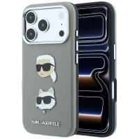 Capa Karl Lagerfeld PU Semi Wrap Saffiano K&CH Heads iPhone 17 Pro Max/ 18 Pro Max Cinzento