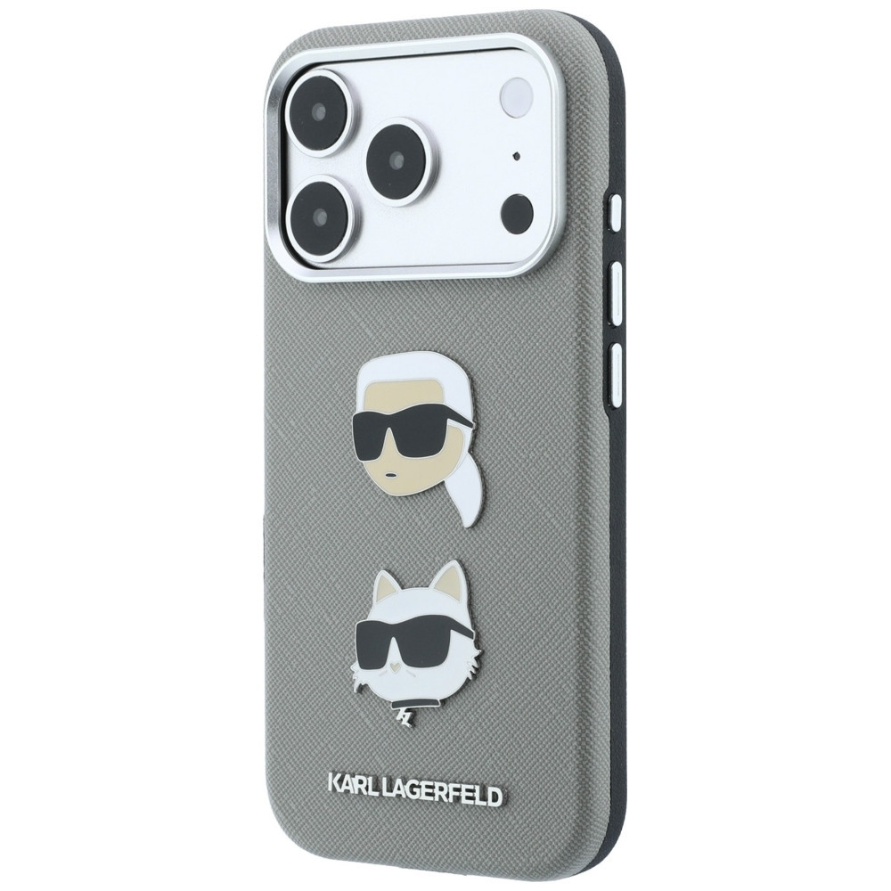 Capa Karl Lagerfeld PU Semi Wrap Saffiano K&CH Heads iPhone 17 Pro Max/ 18 Pro Max Cinzento