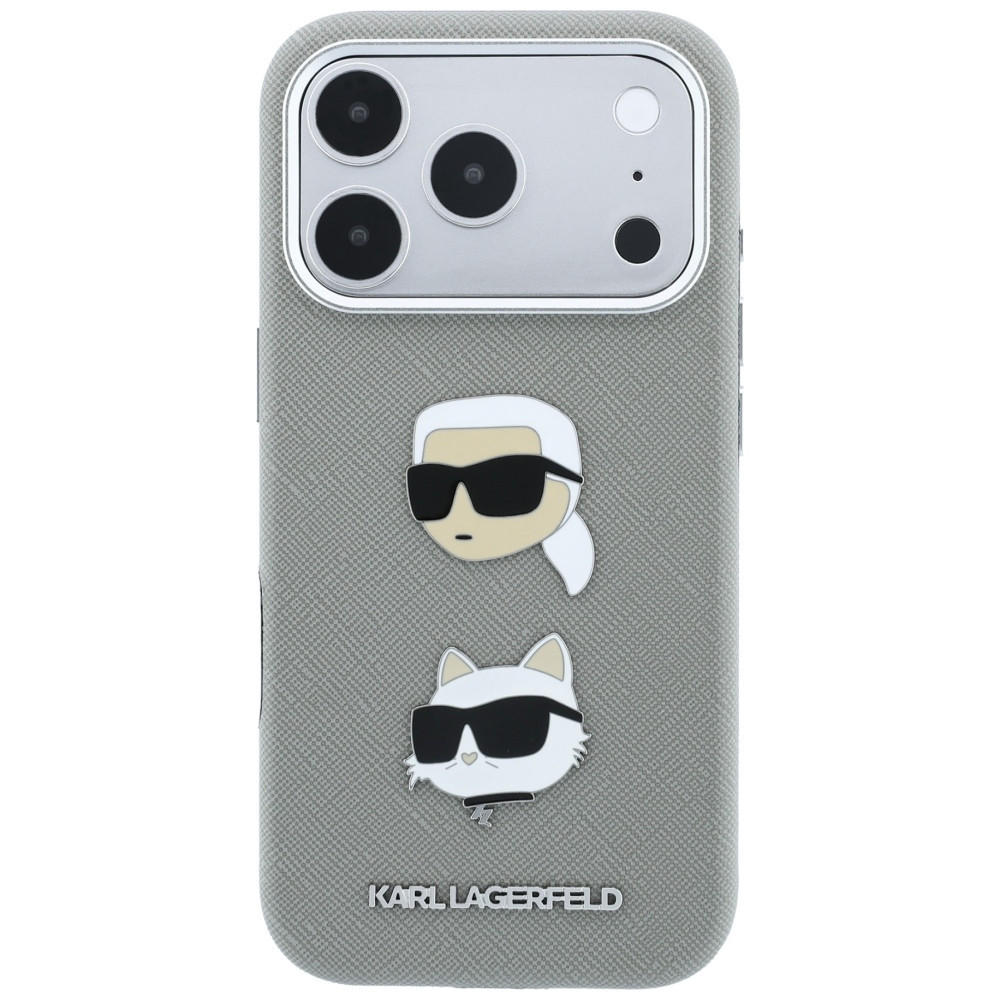 Capa Karl Lagerfeld PU Semi Wrap Saffiano K&CH Heads iPhone 17 Pro Max/ 18 Pro Max Cinzento