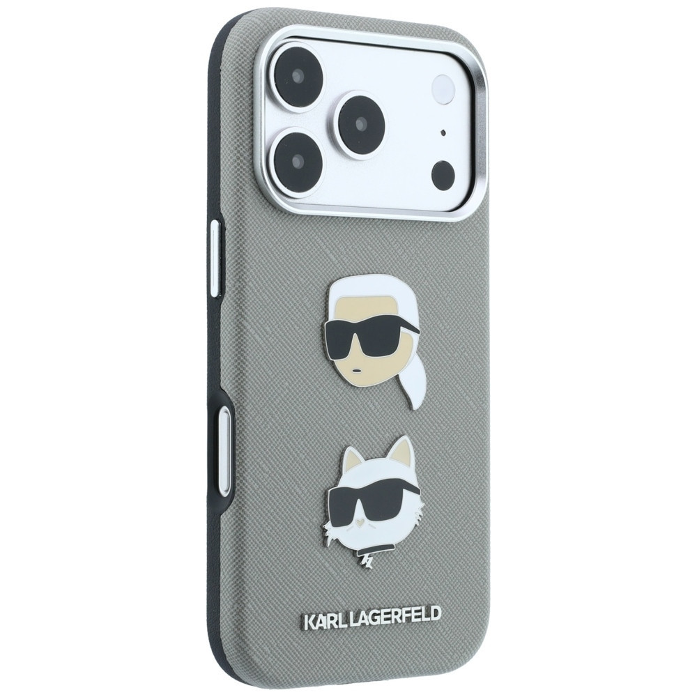 Capa Karl Lagerfeld PU Semi Wrap Saffiano K&CH Heads iPhone 17 Pro Max/ 18 Pro Max Cinzento