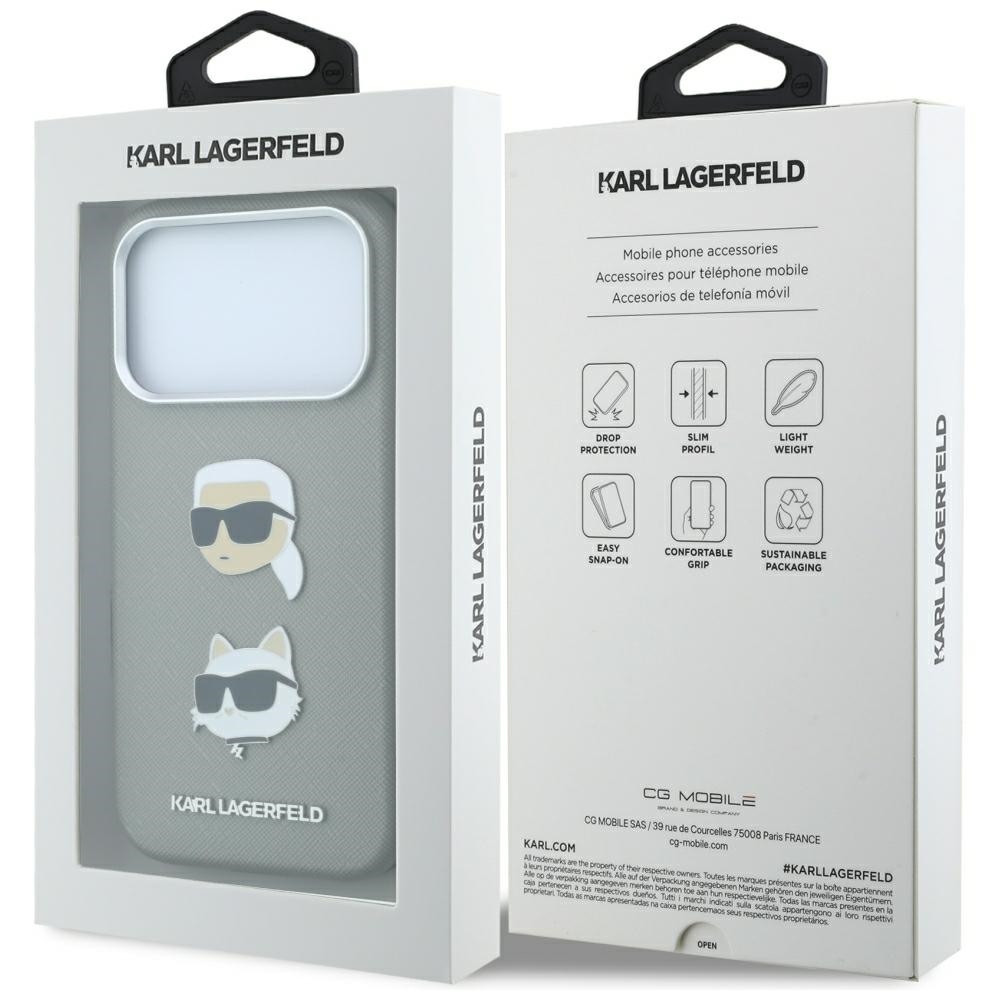 Capa Karl Lagerfeld PU Semi Wrap Saffiano K&CH Heads iPhone 17 Pro Max/ 18 Pro Max Cinzento