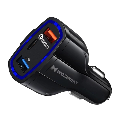 CARREGADOR ISQUEIRO WOZINSKY 2x USB / USB Type C Quick Charge 3.0 (WCC-01) BLACK