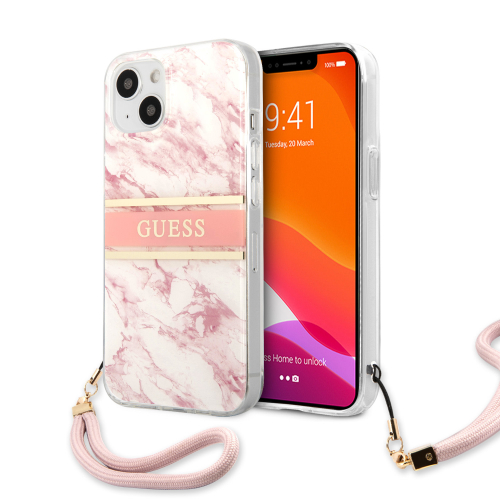CAPA GUESS MARBLE STRIPE IPHONE 13 MINI PINK