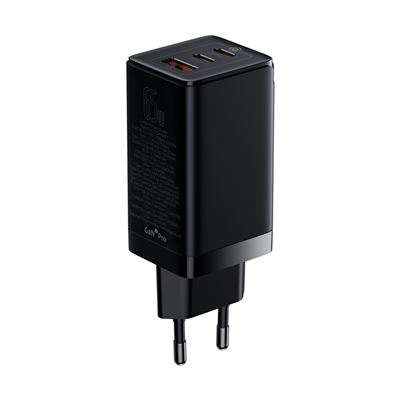 CARREGADOR BASEUS GaN3 PRO FAST CHARGER 2X 65W BLACK
