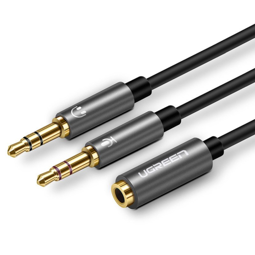 UGREEN CABO AUDIO SPLITTER AV140 1X3.5MM FÊMEA PARA 2XMACHO ALUMÍNIO BLACK - (20899)